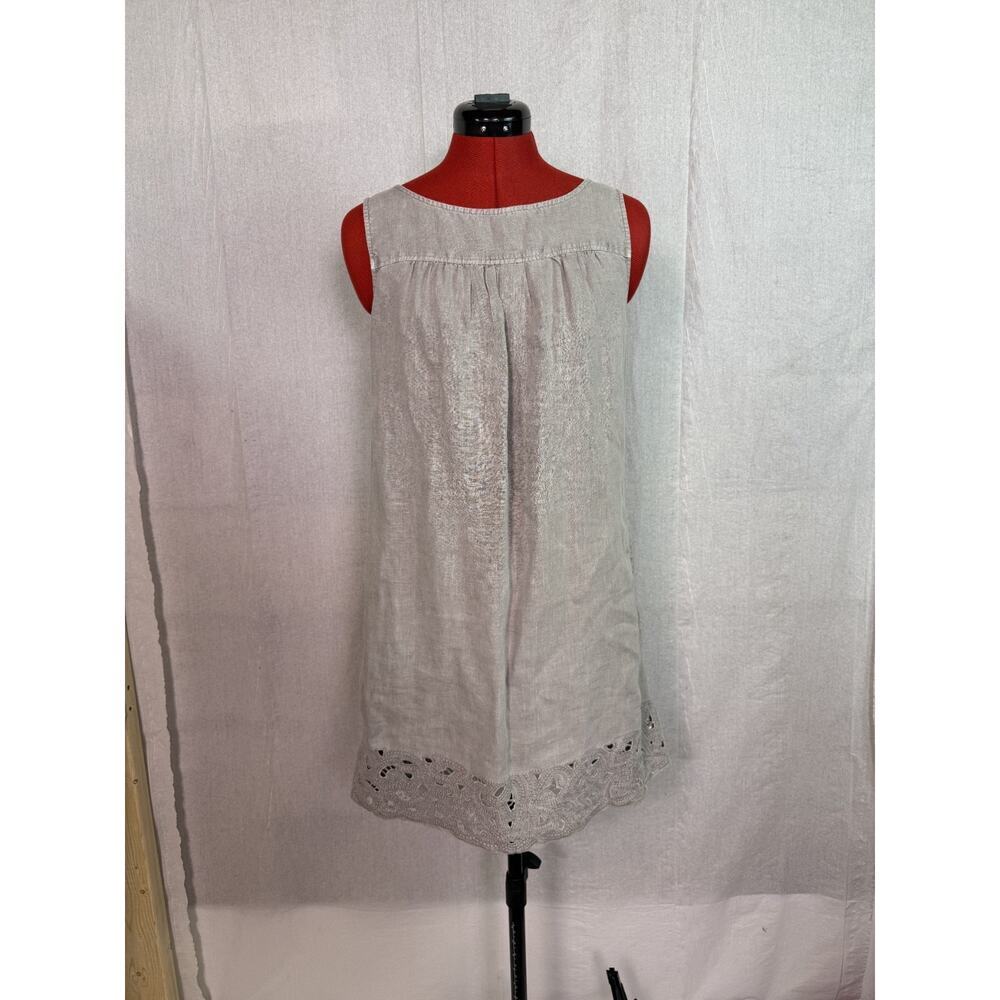 Artisan NY Linen Dress Size Small Gray Embroidered Lace Hem Shift Sundress D198